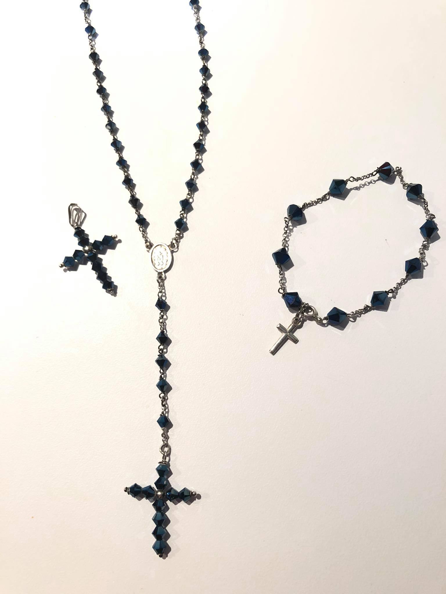 Parure rosario in argento e pietre vitree blu