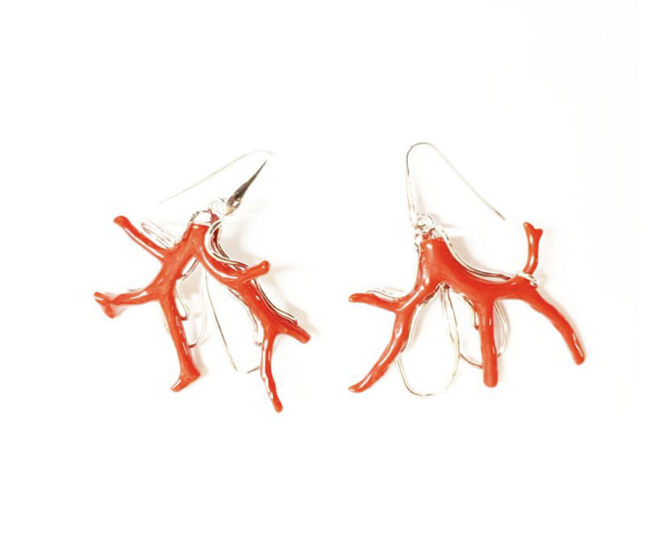 Boucles D'oreilles Pendantes Corail Rouge Argent 925 - Fermoir Monachella - Neuf Sans Emballage